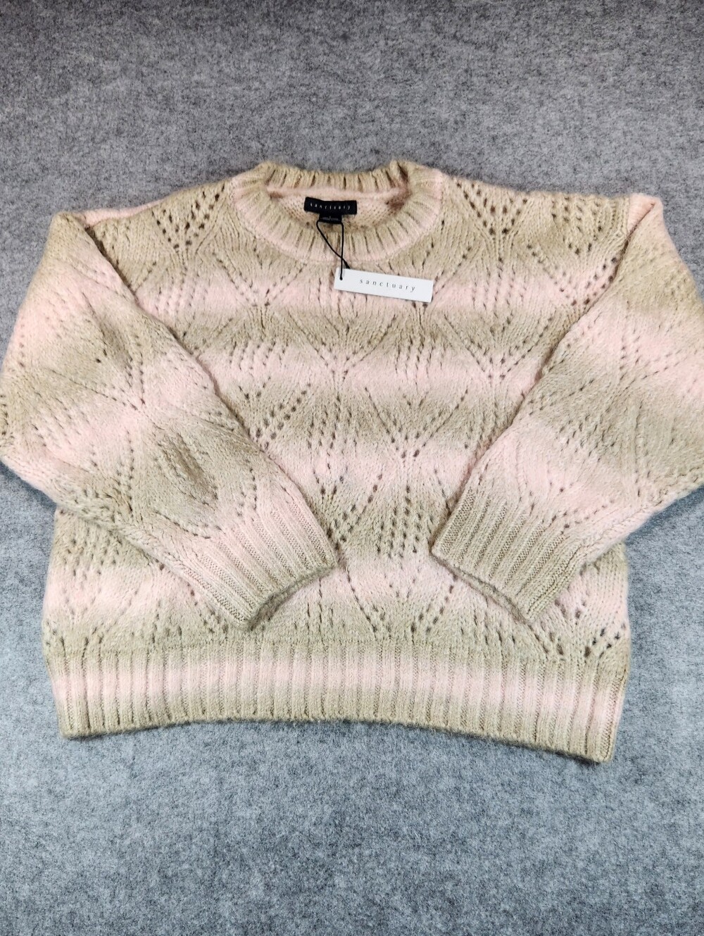 Sanctuary Pink & Beige Cozy Open-Knit Crewneck Sweater Size Large